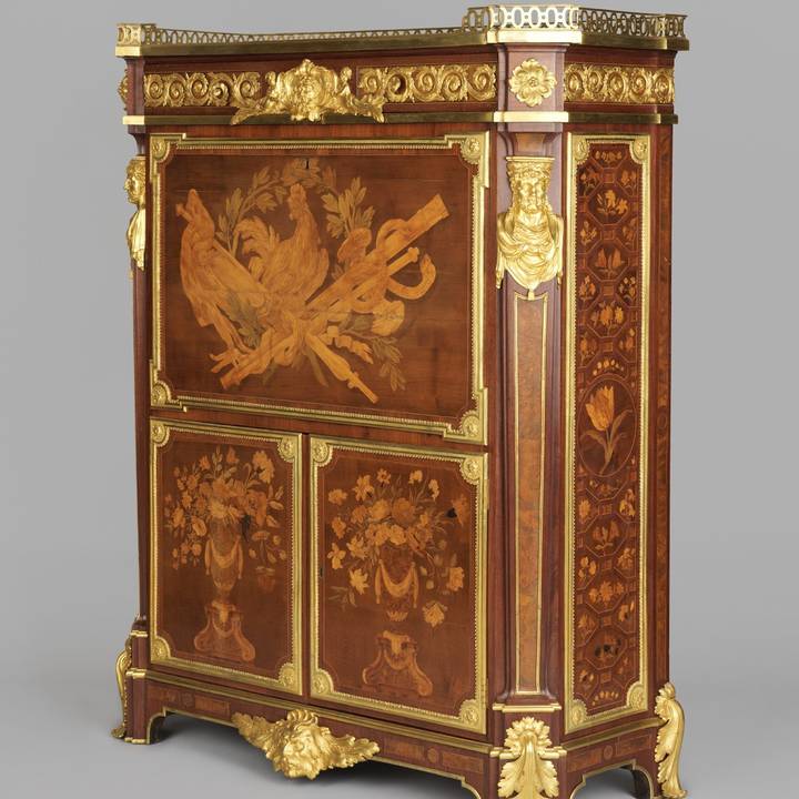 A marquetry fall-front desk