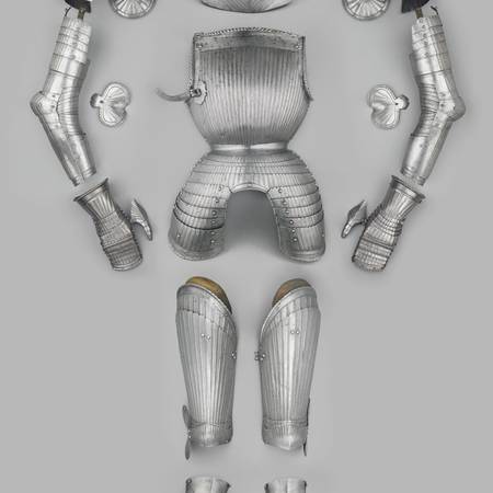 Full-length photograph of an early sixteenth-century armour disassembled
