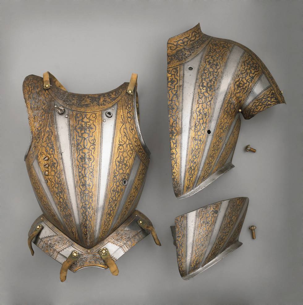 Photograph showing disassembled parts of an armour