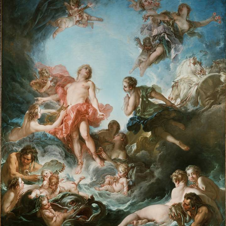 Women chained to rock as Perseus fights a sea monster