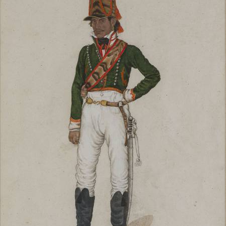 A painting of a cavalryman
