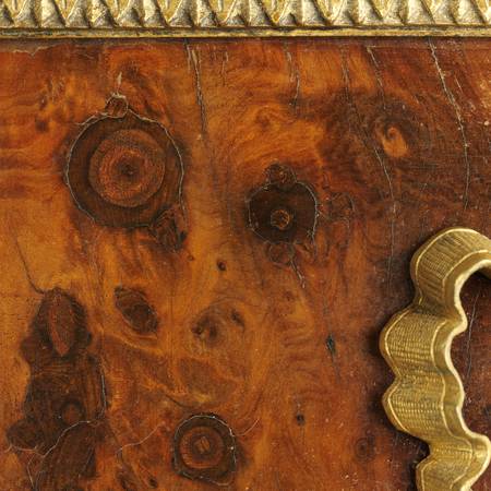 A detail of the veneer on an eighteenth-century fall-front desk