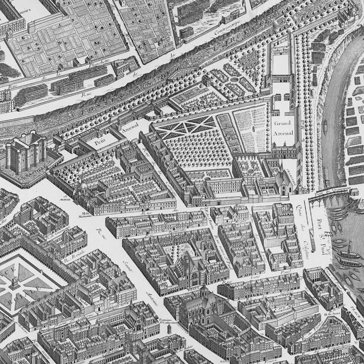A detail of a map of Paris