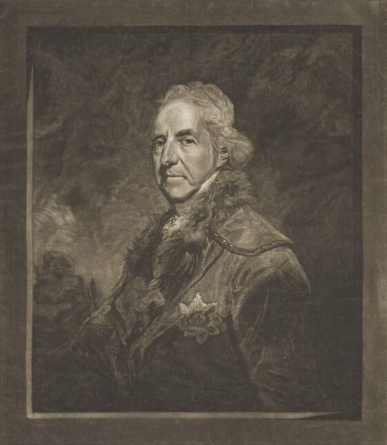A print of a man wearing robes and a wig