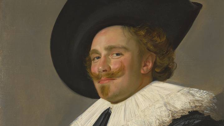 A painting of a man with a beard wearing a hat