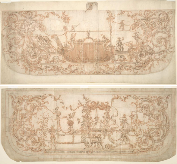Workshop of André-Charles Boulle, Designs for tabletops, early 18th century. Museum of Fine Arts Boston (1931.1243 1–2). Public domain.