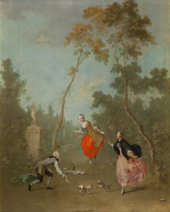 Norbert Grund, Lady on a Swing, Gallant Scene in the Park I, 1760. National Gallery Prague (O 339).