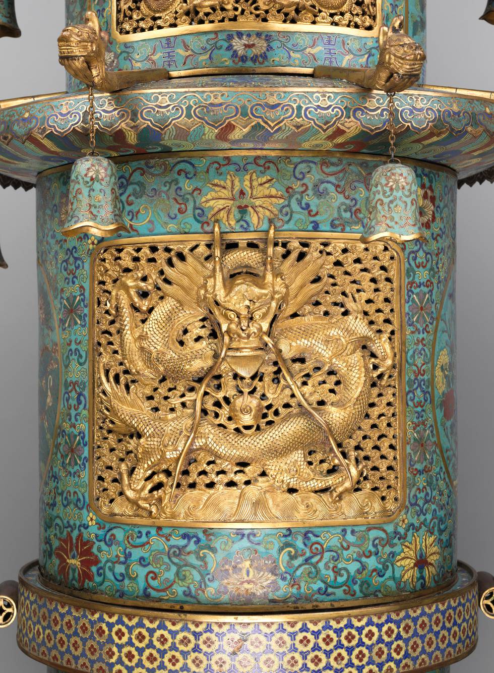 Detail of incense burner grate with motif of dragon