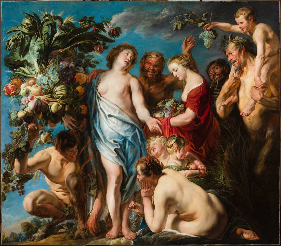 A painting showing the figure of Plenty surrounded by followers of Bacchus