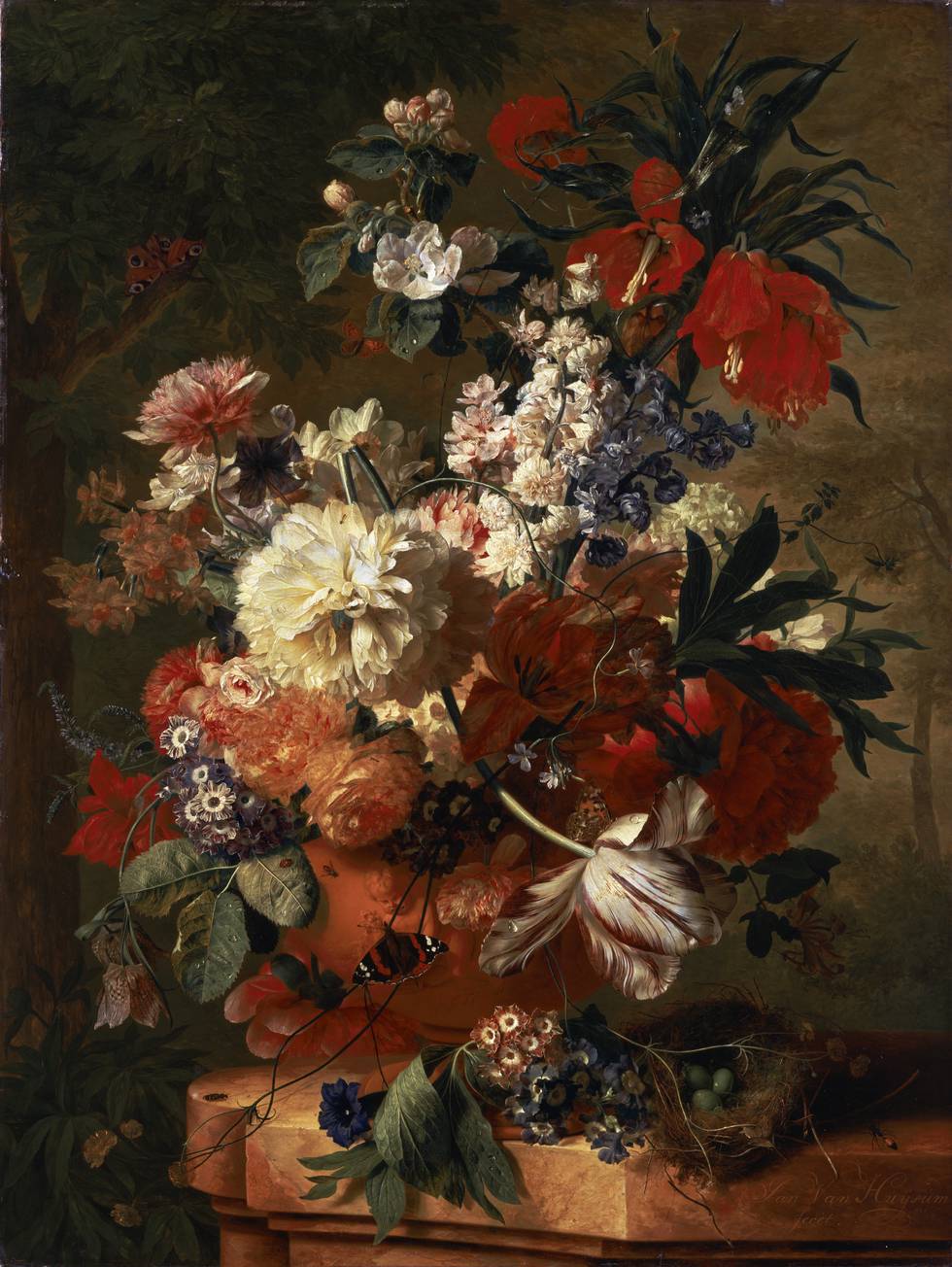 A painting of a vase of flowers