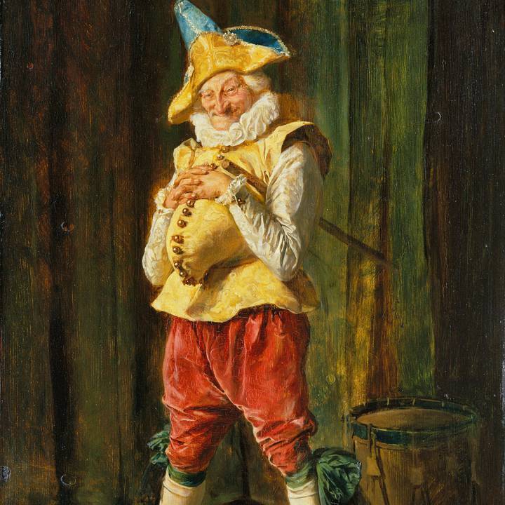 Full-length portrait of a man dressed as Punch