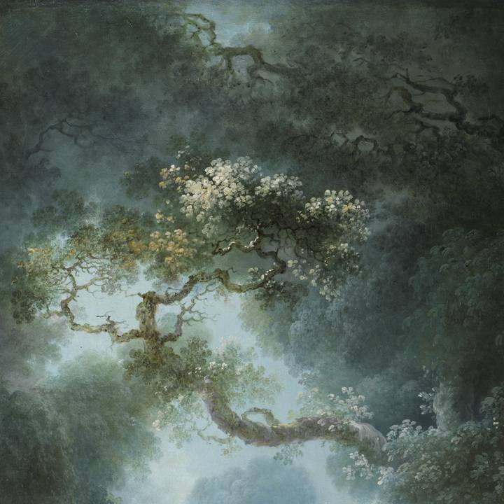 A detail of trees in a painting