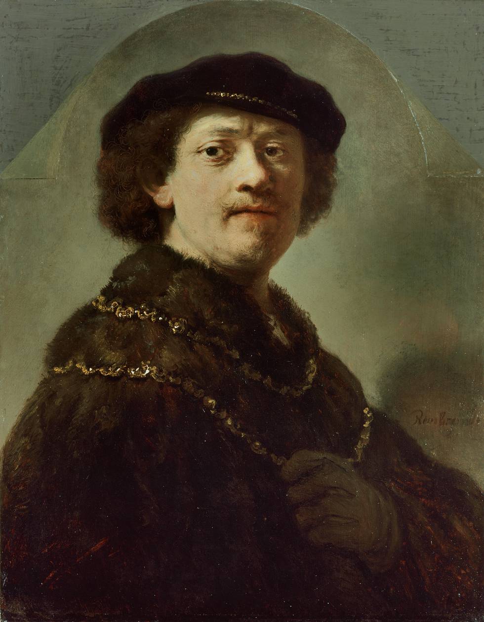 A painting of a man with a beard wearing a hat