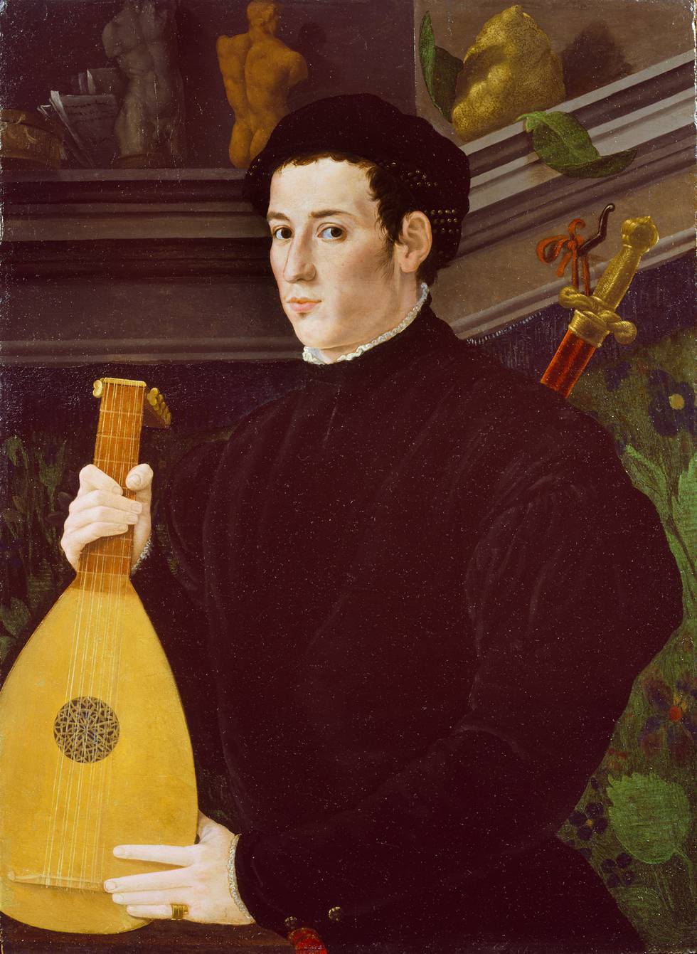 A painting of a man with a lute