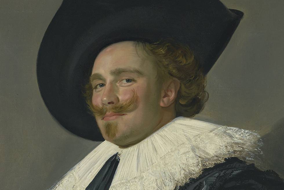 A detail of a portrait of a man wearing a hat