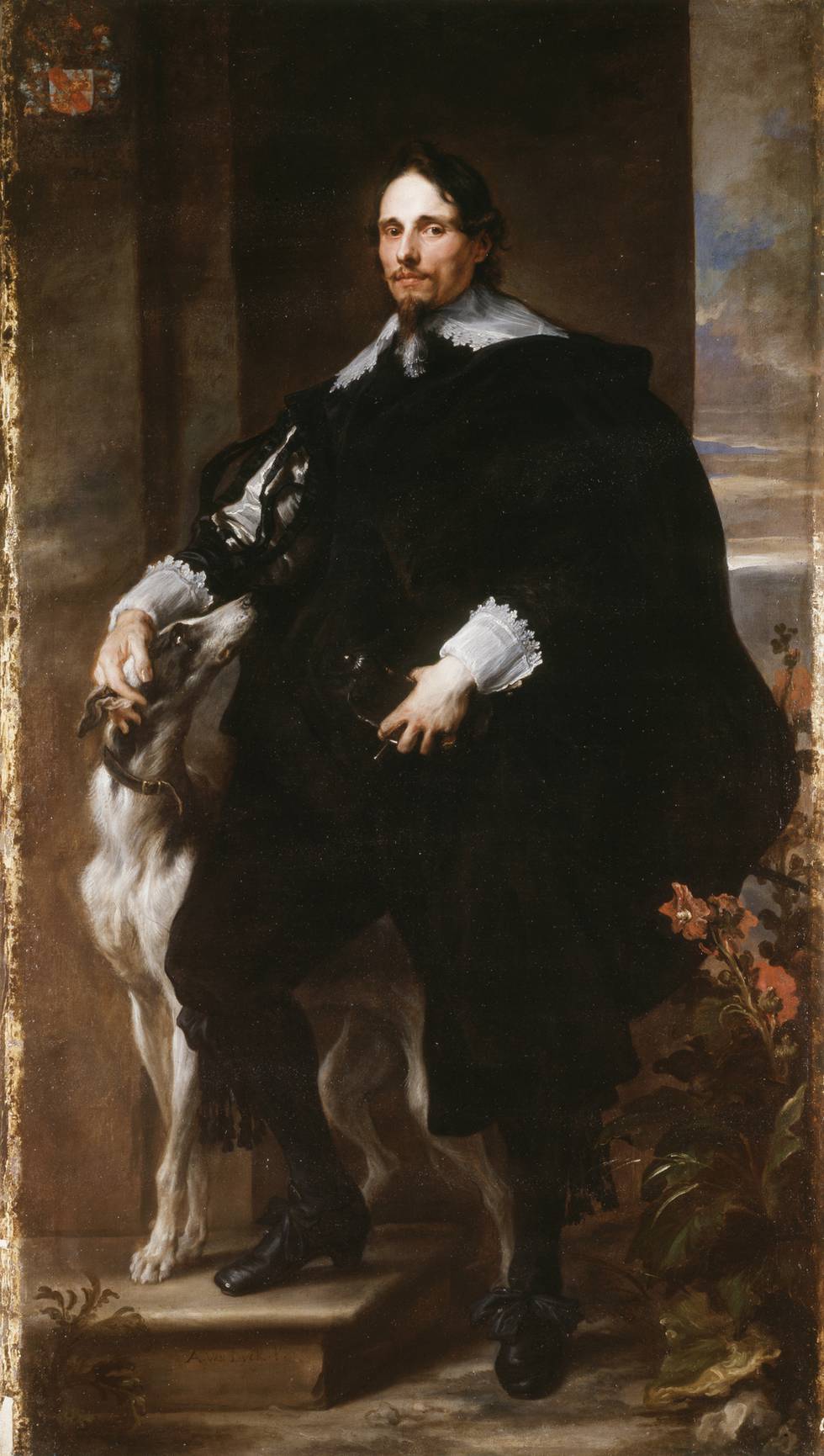 A painting of a man with a beard alongside a dog