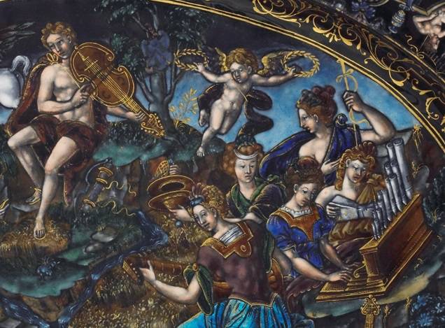 Treasure of the Month: A painted enamel dish depicting Apollo and the Muses
